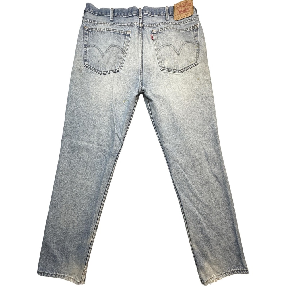 VTG Levis 516 Jeans Mens 40x34 (37x33) Light Wash Slim Fit Distressed Paint 90s